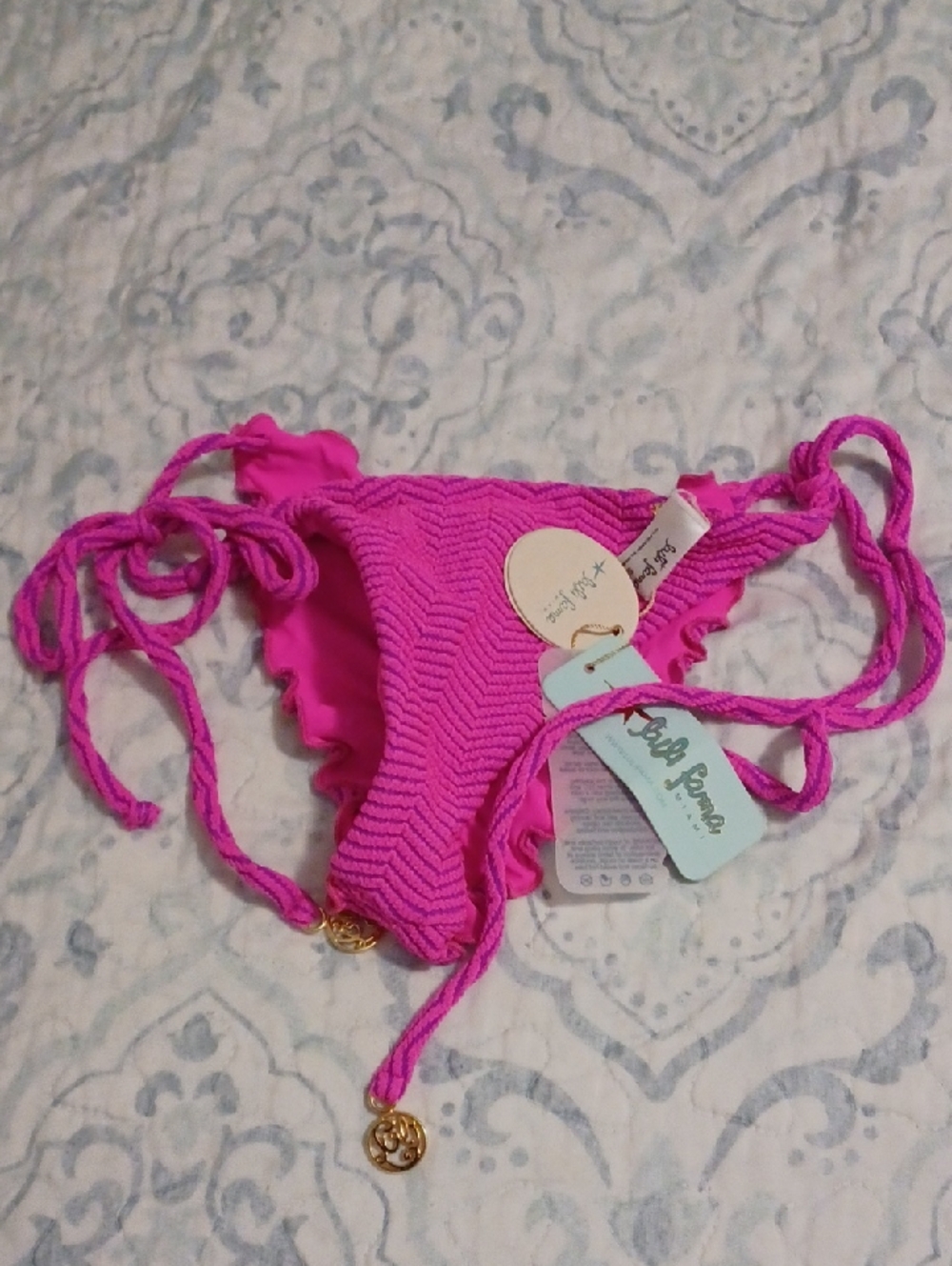 Luli Fama Hot Pink Crochet Tie-Side Bikini Bottom